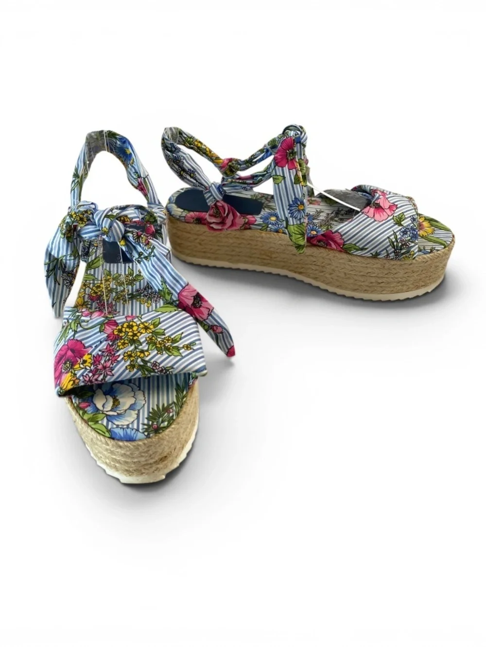ZARA Women Tied Floral Raffia Platforms Shoes Size US 10/ EU 40